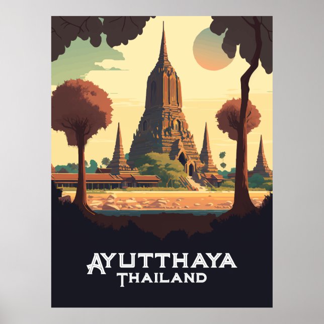Ayutthaya Thailand Temple Sunset Poster (Vorne)