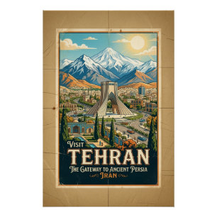 Azadi-Turm & Alborz-Gebirge Iran Reiseplakat Poster