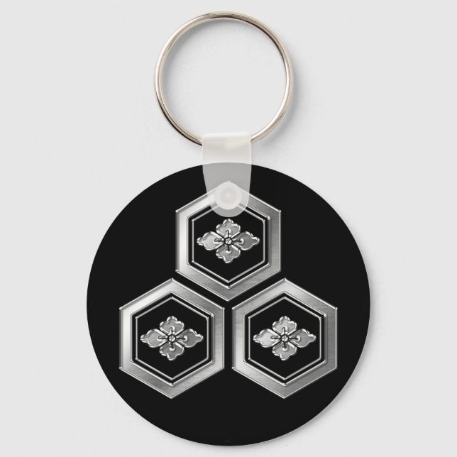 Azai Clan Kamon Silver Chrome Schlüsselanhänger (Vorderseite)