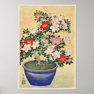 Azalea blühen in Blue Pot von Ohara Koson Poster