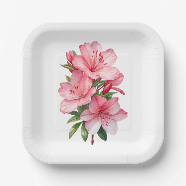 Azalea Blume Aquarellmalerei Pappteller (Vorderseite)