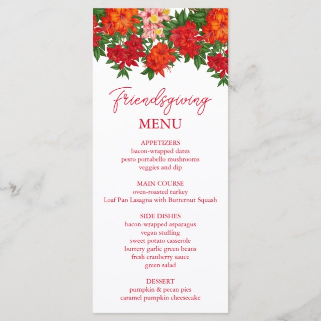 Azalea Fall Floral Friendsgiving Menu Menükarte (Vorderseite)