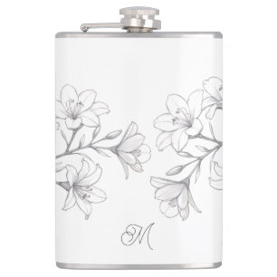 Azalea Floral Delikate Bleistift Sketch Flachmann