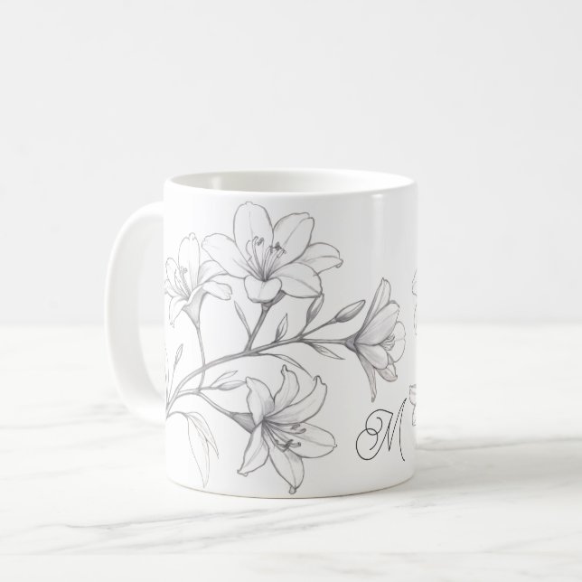 Azalea Floral Delikate Bleistift Sketch Kaffeetasse (Vorderseite Links)