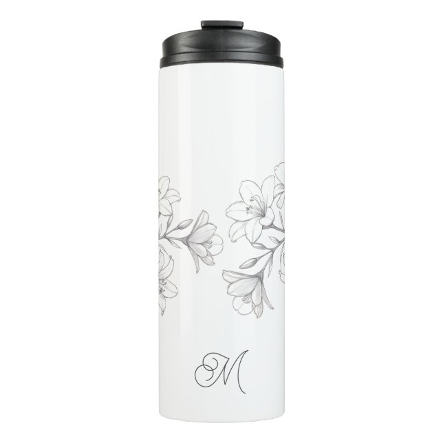 Azalea Floral Delikate Bleistift Sketch Thermosbecher (Vorderseite)
