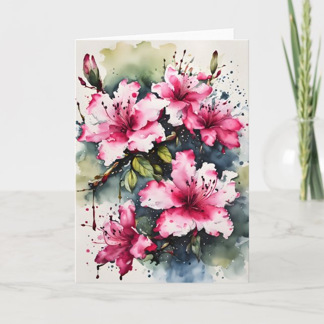 Azalee - Aquarellblumen Karte (Vorderseite)