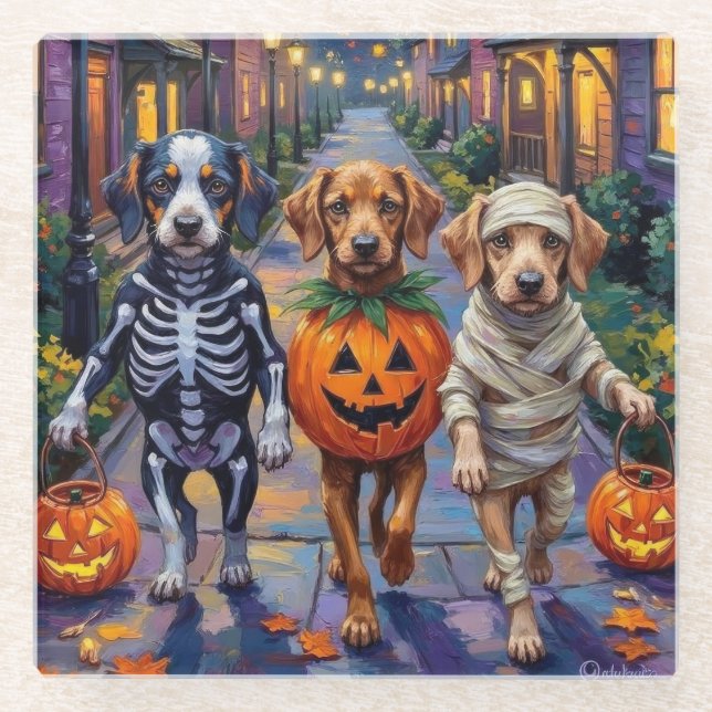 Azawakh Hunde Trick-oder-Treating Halloween-Kostüm Glasuntersetzer (Vorderseite)