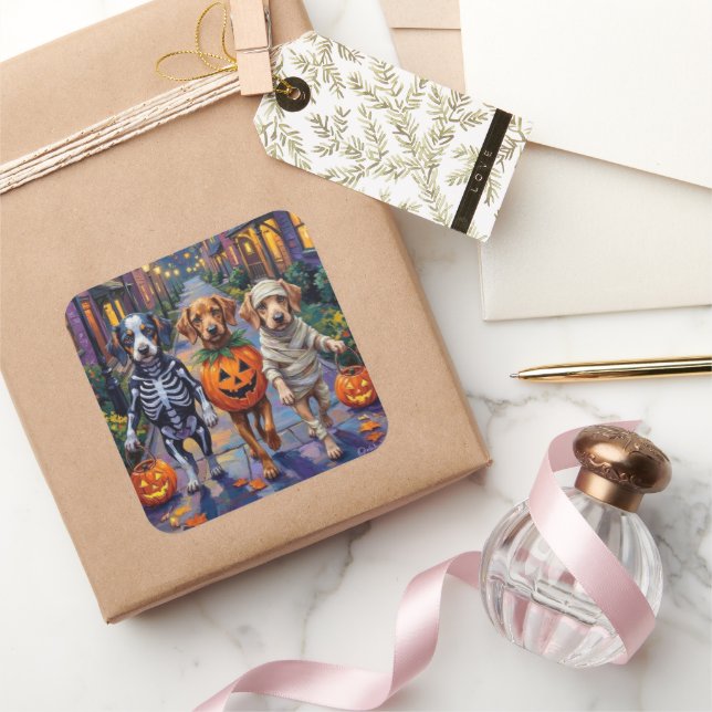 Azawakh Hunde Trick-oder-Treating Halloween-Kostüm Quadratischer Aufkleber (Schenken)