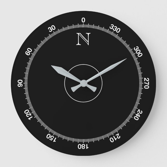 Azimuth Compass Novelty Wall Clock Große Wanduhr (Vorderseite)