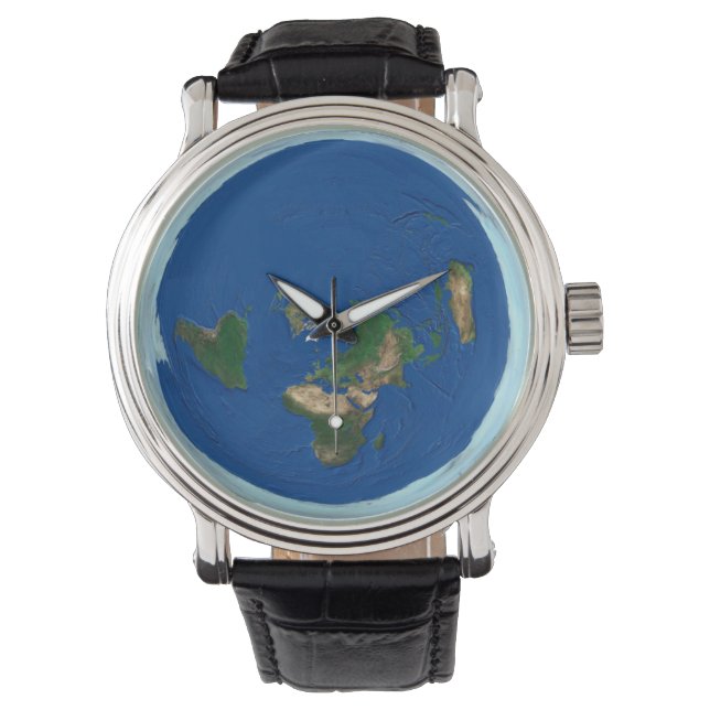 Azimuthal Äquidister Weltkarte Flat Earth Watch Armbanduhr (Vorderseite)