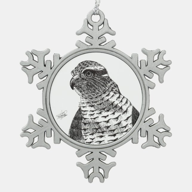 Azor. Goshawk. Schneeflocken Zinn-Ornament (Vorderseite)