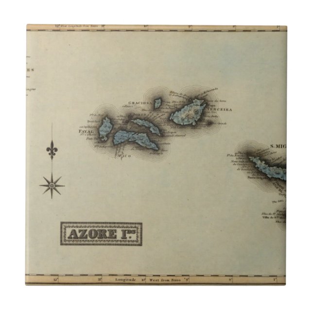 Azore-Insel-Atlas-Karte Fliese (Vorderseite)