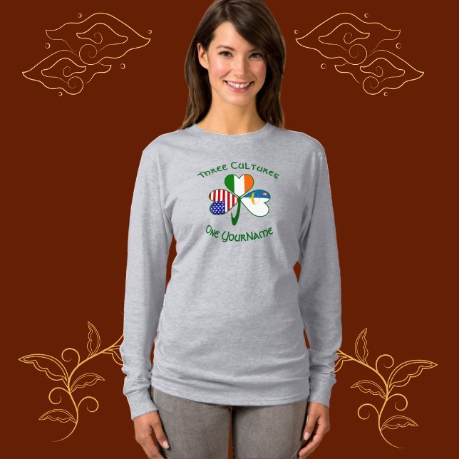 Azorean Irish American Flags Kleeblatt Personalisi T-Shirt (Von Creator hochgeladen)