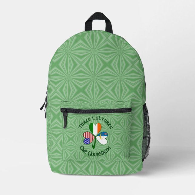 Azorean Irish USA Flags Kleeblatt Personalisiert Bedruckter Rucksack (Vorderseite)