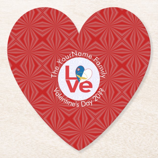 Azorean LIEBE Herzflagge Valentine Personalisiert Untersetzer (Vorderseite)