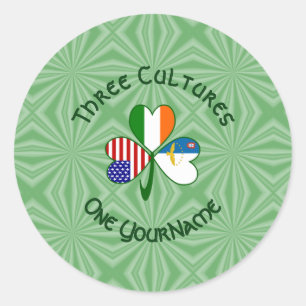 Azoreanisch Irische Amerikanische Flaggen Shamrock Runder Aufkleber