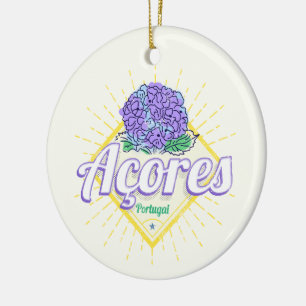 Azoren Hortensien-Blumen-Insel Portugal Vintage Keramik Ornament