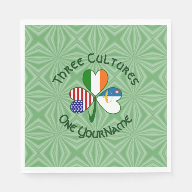Azoren Irland USA Flaggen Kleeblatt Personalisiert Serviette (Vorderseite)