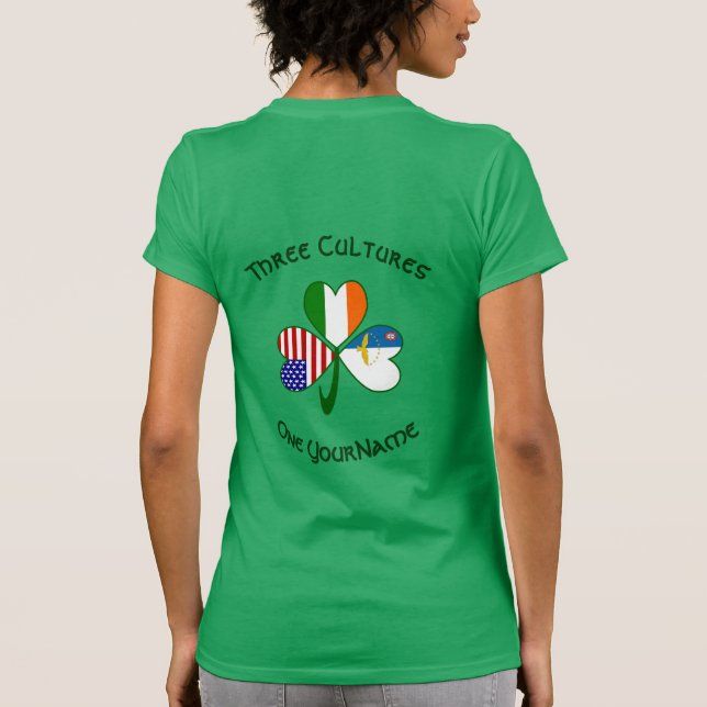 Azoren Irland USA Kleeblatt Flag Personalisiert T-Shirt (Rückseite)