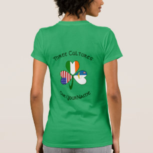 Azoren Irland USA Shamrock Flag Personalisiert  T-Shirt