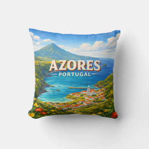 Azoren Portugal Vintage Reiseposter Kissen