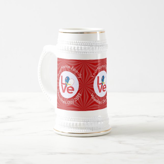 Azoren Rot LOVE Flagge Personalisiert  Bierglas (Vorderseite Links)