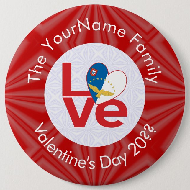 Azoren Rot LOVE Flagge Personalisiert Button (Vorderseite)