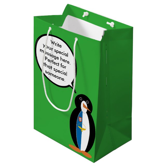 Azoren Vortrag von Penguin Personalisiert Mittlere Geschenktüte (Vorderseite Schrägansicht)