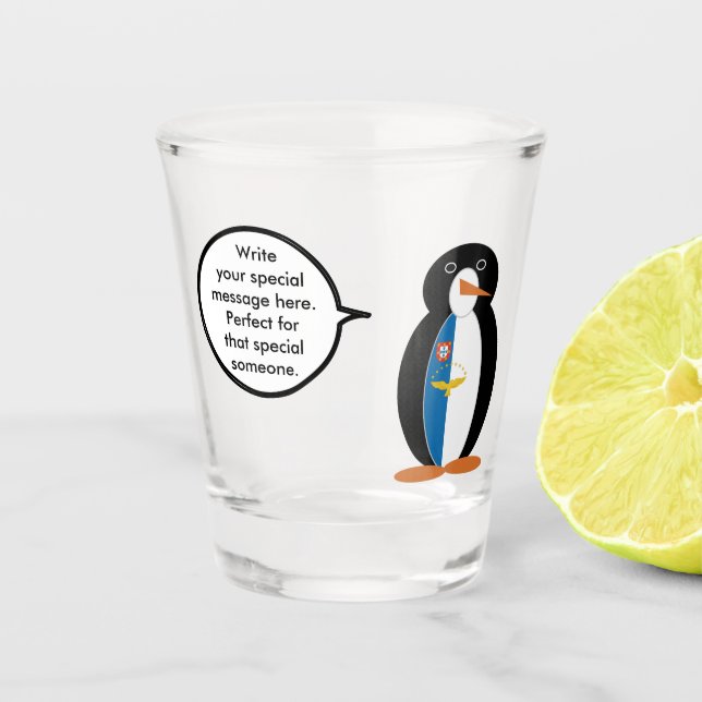 Azorenflagge Vortrag von Frau Penguin-Shotglas Schnapsglas (Vorderseite)