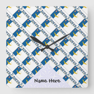 Azores and Azorean Flag Tiled with Your Name Squar Quadratische Wanduhr