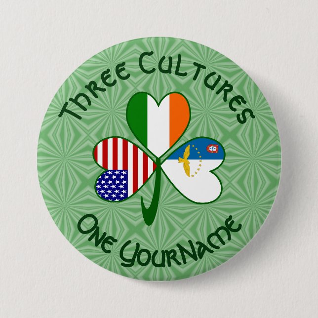 Azores Irland USA Flaggen Kleeblatt Ihr Name Button (Vorderseite)