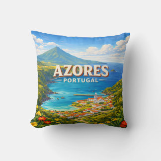 Azores Portugal Vintage Travel Poster Pillow Kissen