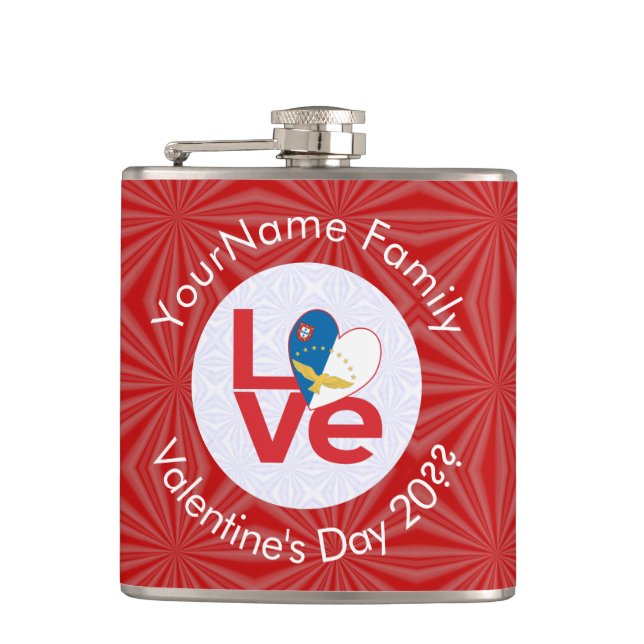 Azorische LOVE-Herd-Flagge Valentinstag Personalis Flachmann (Vorderseite)