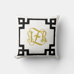 AZR Black and Gold Greece Key Script Monogram Kissen