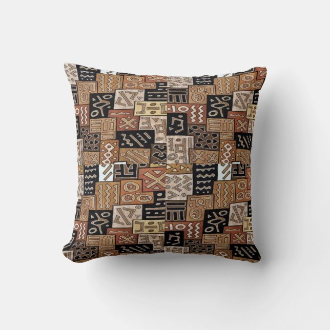 Aztec African Patchwork Pattern Throw Pillow Kissen (Vorderseite)