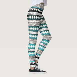 Aztec Aquamarin Blue Geometric Abstraktes Muster Leggings