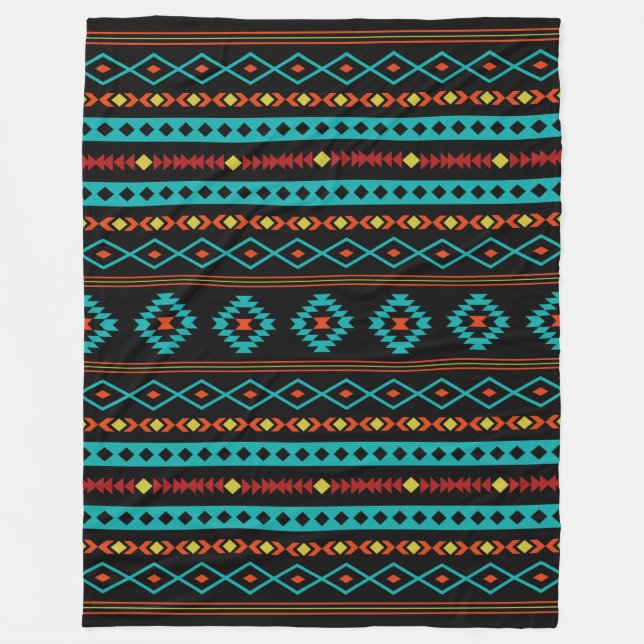 Aztec Aquamarin Reds gelbes, gemischtes Motiv Fleecedecke (Vorderseite)