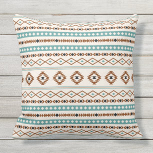 Aztec Aquamarin Terracotta-Schwarz-Creme-Mischmust Kissen