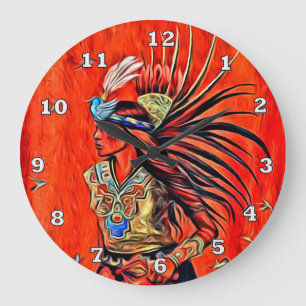 Aztec Bird Dancer Native American Clock Große Wanduhr