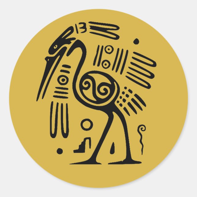 Aztec Black Heron im mexikanischen Stil Runder Aufkleber (Vorderseite)