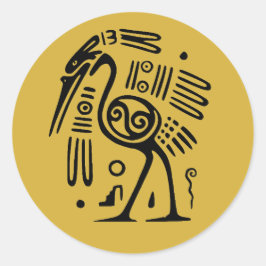 Aztec Black Heron im mexikanischen Stil Runder Aufkleber