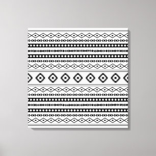 Aztec Black on White Mixed Motifs Muster Leinwanddruck