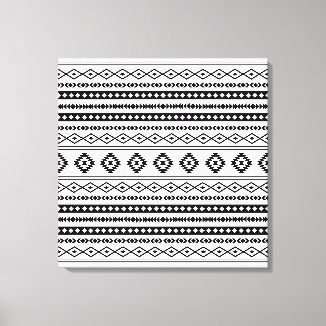 Aztec Black on White Mixed Motifs Muster Leinwanddruck (Vorderseite)
