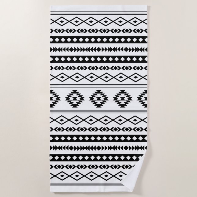 Aztec Black on White Mixed Motifs Muster Strandtuch (Vorderseite)