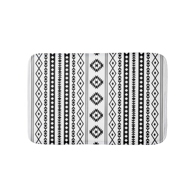 Aztec Black on White Mixed Motifs (V)-Muster Badematte (Vorderseite)
