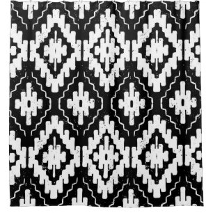 Aztec Black-White: Vintage Ethnic Print. Duschvorhang