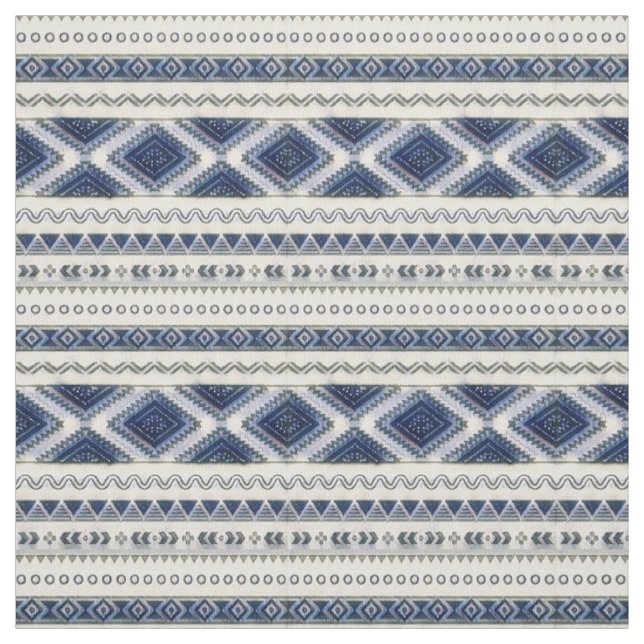 Aztec Blauer und Weiße Nahtlose Premium-Stoffe Stoff (Muster)