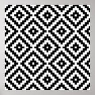 Aztec Block Symbol Big Ptn Black & White I Poster