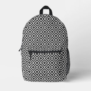 Aztec Blockmuster Schwarz+Weiß I Bedruckter Rucksack