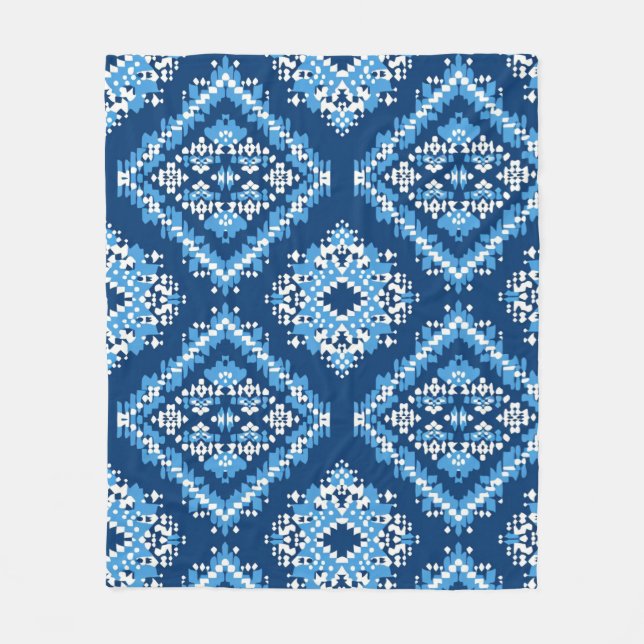 Aztec Blue Knitted Geometric Art Fleecedecke (Vorderseite)